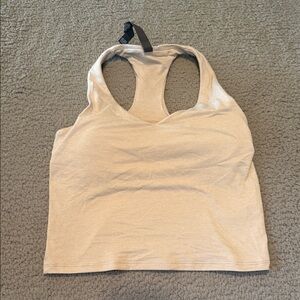 VUORI Halo Performance Crop 2.0 Beige Racerback Tank Top Size S.